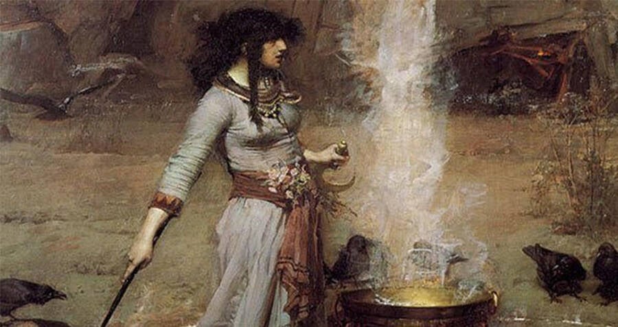 "The Magic Circle" old witch painting