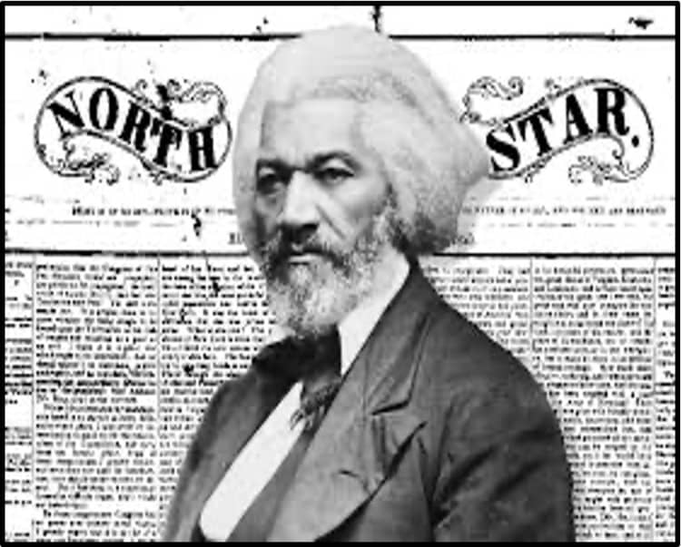 An edit of The North Star with a photo of Frederick Douglass laid over top of the image.