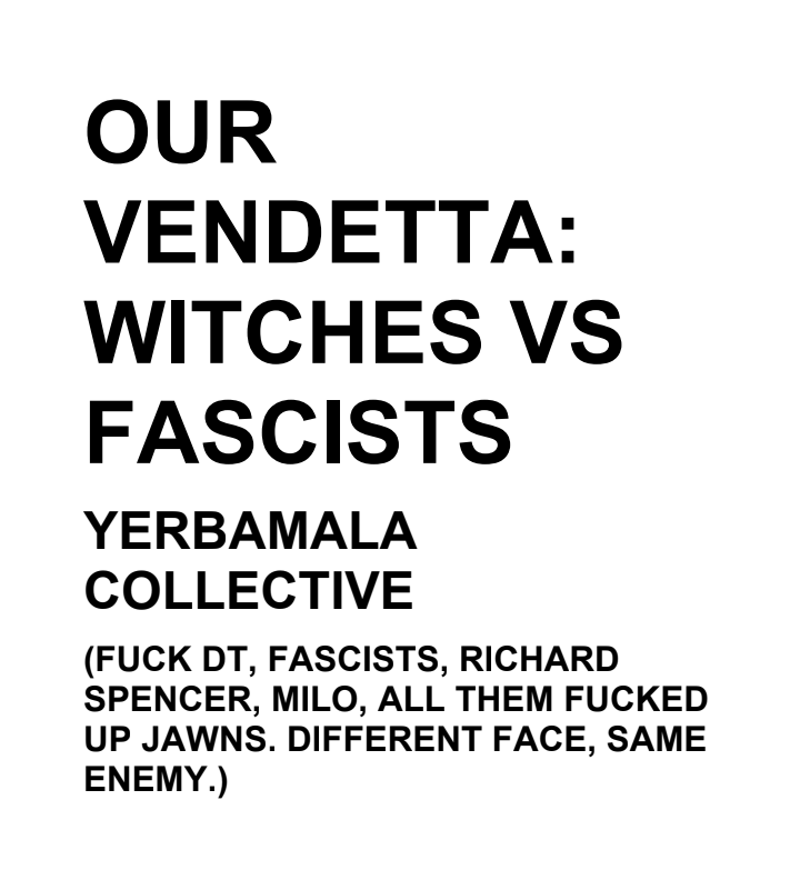 Our Vendetta Witches VS Fascists digital zine